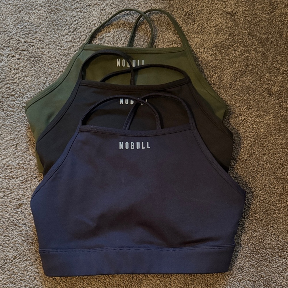 NOBULL Trio Sports Bra in Olive, Black, and Navy